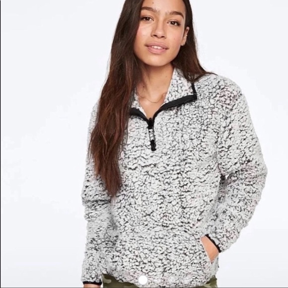 PINK Victoria's Secret Tops - Victoria Secret’s PINK Gray Sherpa Pullover